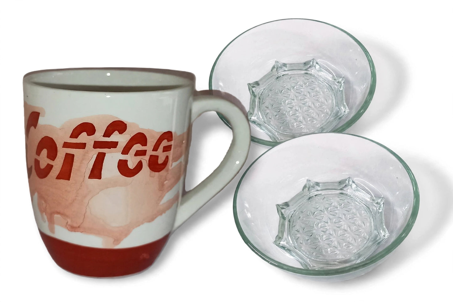 Ceramic Mug With Glass Serving Bowls