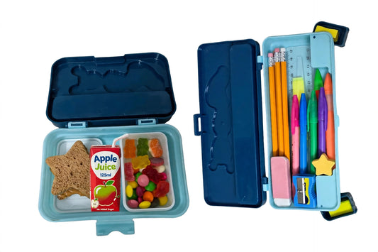 Lunch box with a geometry box set.